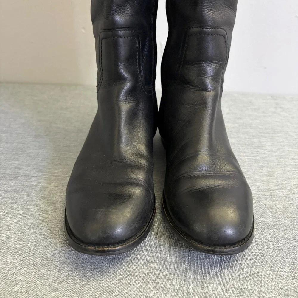 Tory Burch Riding Boots Womens 7.5 Kiernan Leather Tall Gold‎ Logo Medallion
